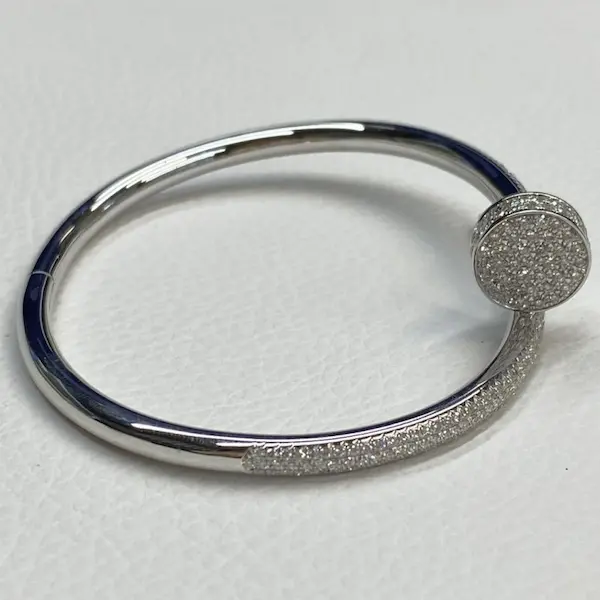 1:1 Copy Cartier Nail Bracelet With Paved Diamonds White Gold Classic Model
