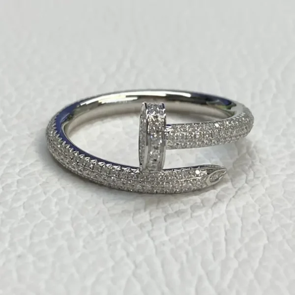 Replica Cartier Juste Un Clou 18K White Gold Ring Classic Model Paved Diamonds