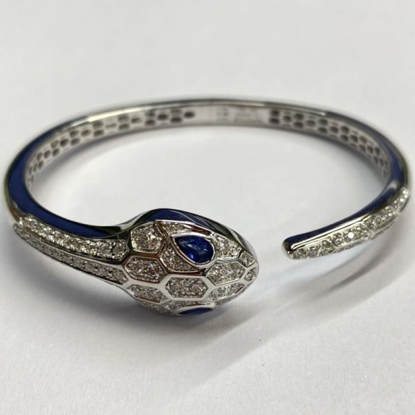 Custom Bulgari Serpenti Solid 18K Gold Sapphire Diamonds Seduttori Bracelet
