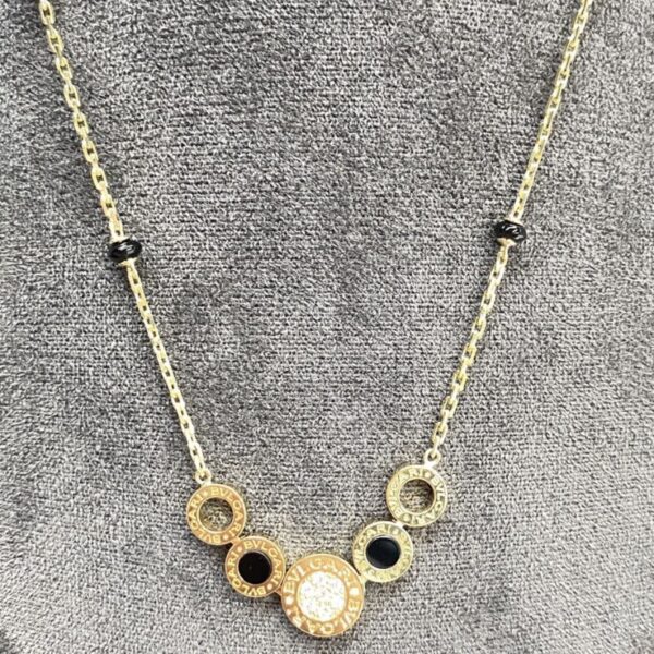 Bvlgari 18K Yellow Gold Onyx Diamond Necklace