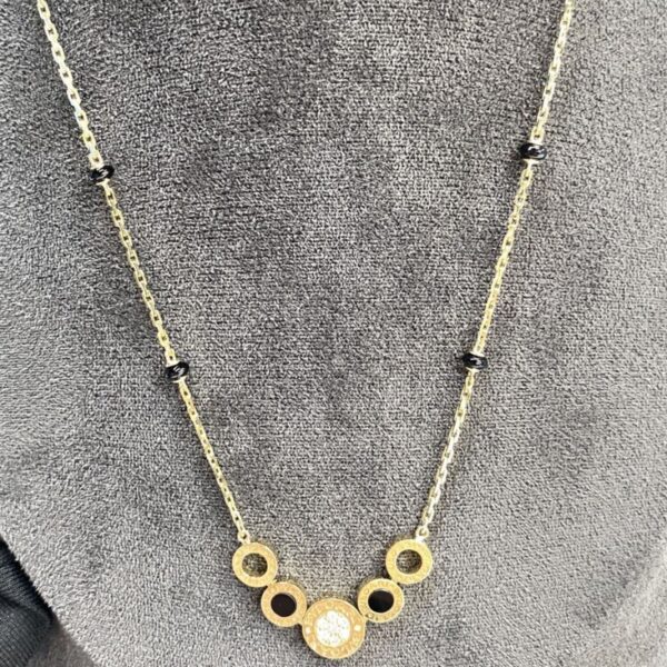 Bvlgari 18K Yellow Gold Onyx Diamond Necklace
