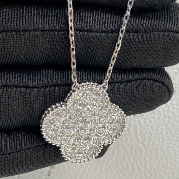 Copy 18K White Gold Diamond Van Cleef Arpels Magic Alhambra Pendant Necklace
