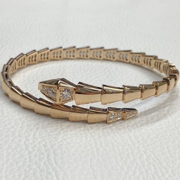 Custom Bvlgari Serpenti Viper One Coil 18K Rose Gold Pave Diamonds Bracelet