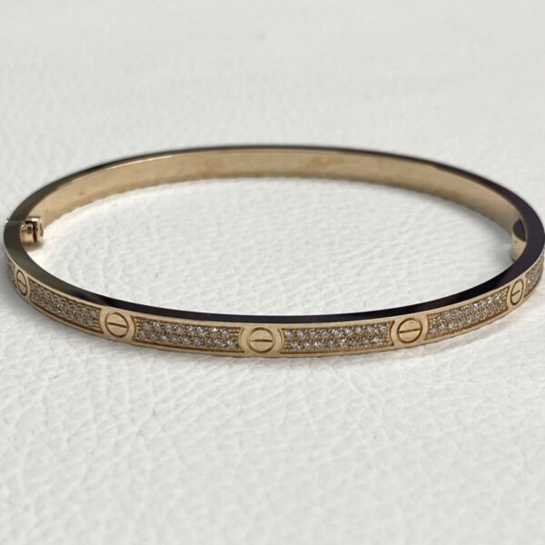 Custom Cartier Love 18K Rose Gold Diamond Pave Bracelet SM
