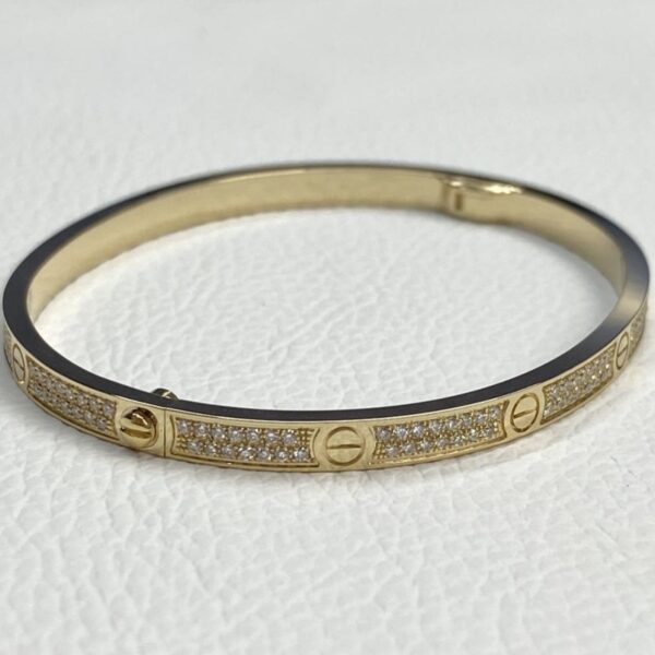 Custom Cartier Love 18K Yellow Gold Diamond Pave Bracelet SM