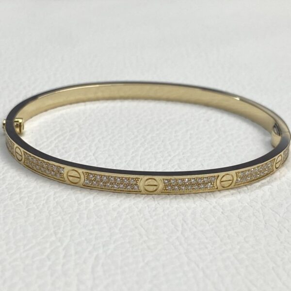 Custom Cartier Love 18K Yellow Gold Diamond Pave Bracelet SM