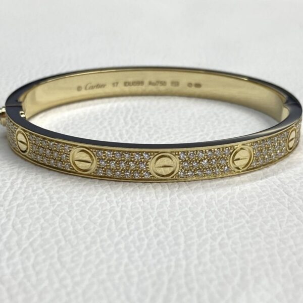 Custom Cartier Love Bracelet Diamond Paved 18K Yellow Gold Classic Model