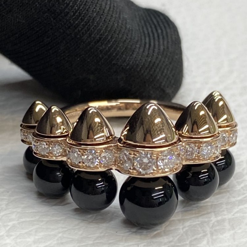 Custom Clash De Cartier 18K Rose Gold Diamond Onyx Ring Extra Large Model (3) Custom Clash De Cartier 18K Rose Gold Diamond Onyx Ring Extra Large Model