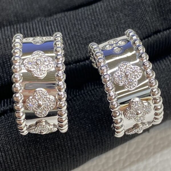 Custom Van Cleef Arpels18K Diamond Perlee Clovers Hoop Earrings