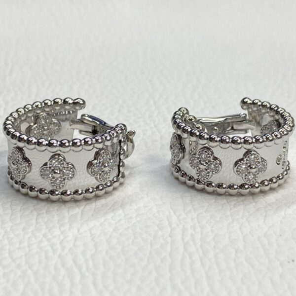 Custom Van Cleef Arpels18K Diamond Perlee Clovers Hoop Earrings