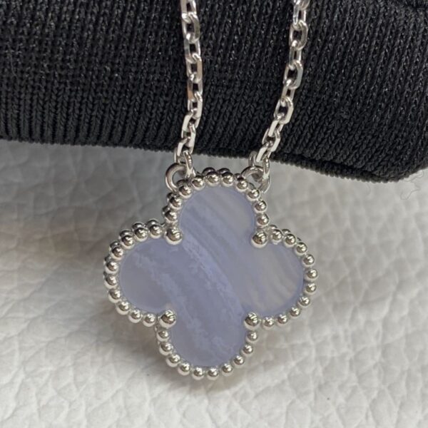 Hot Sale Van Cleef Arpels Vintage Alhambra 18K White Gold Chalcedony Pendant Necklace