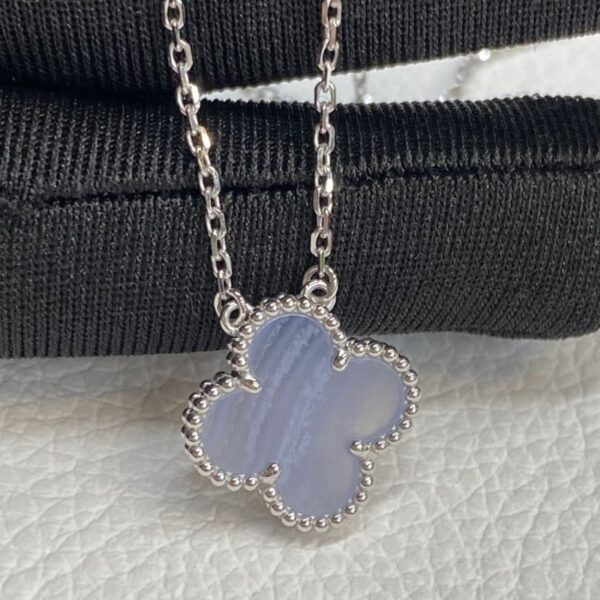 Hot Sale Van Cleef Arpels Vintage Alhambra 18K White Gold Chalcedony Pendant Necklace