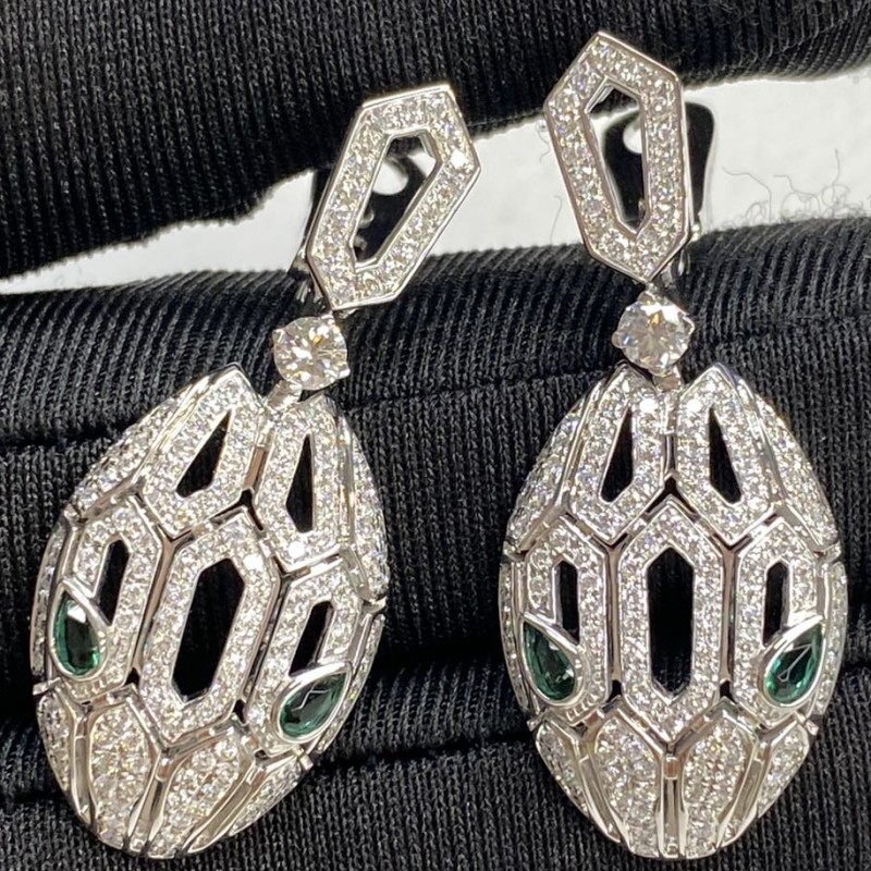 Luxury Bvlgari Serpenti Seduttori Set Emerald Diamond 18K White Gold Earrings-1 Luxury Bvlgari Serpenti Seduttori Set Emerald Diamond 18K White Gold Earrings