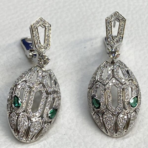 Luxury Bvlgari Serpenti Seduttori Set Emerald Diamond 18K White Gold Earrings