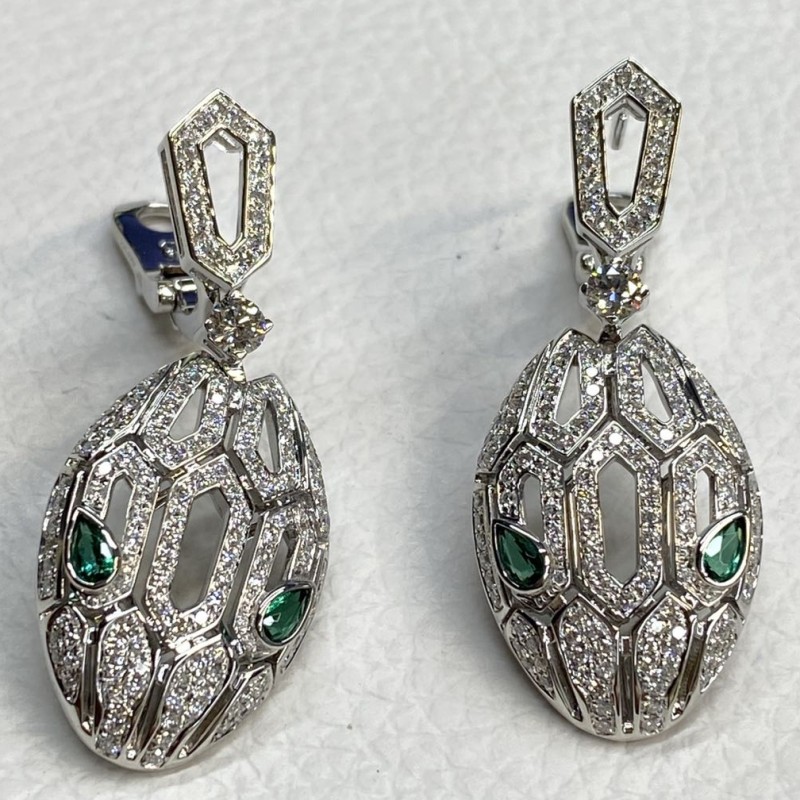 Luxury Bvlgari Serpenti Seduttori Set Emerald Diamond 18K White Gold Earrings Luxury Bvlgari Serpenti Seduttori Set Emerald Diamond 18K White Gold Earrings