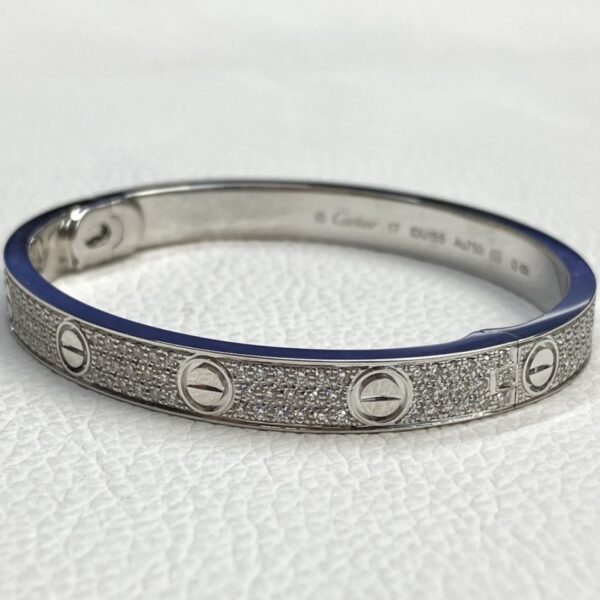 Luxury Cartier 18K White Gold 6.7mm Pave Diamond Love Bracelet