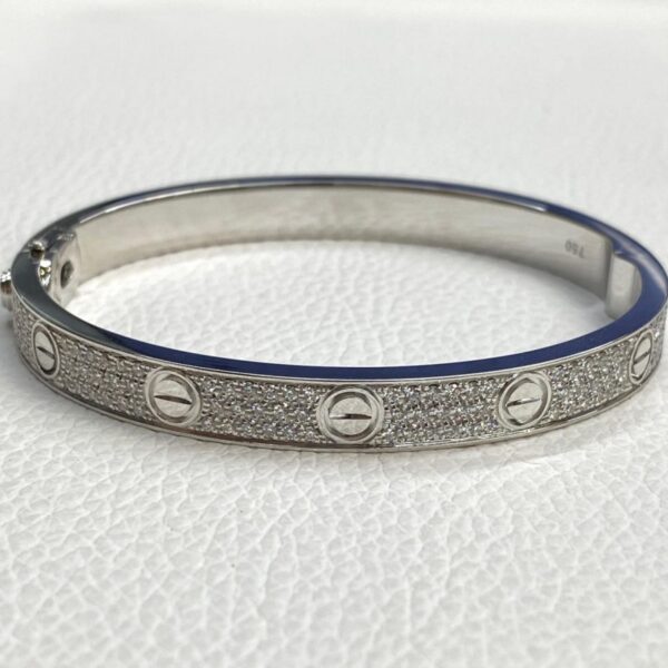 Luxury Cartier 18K White Gold 6.7mm Pave Diamond Love Bracelet