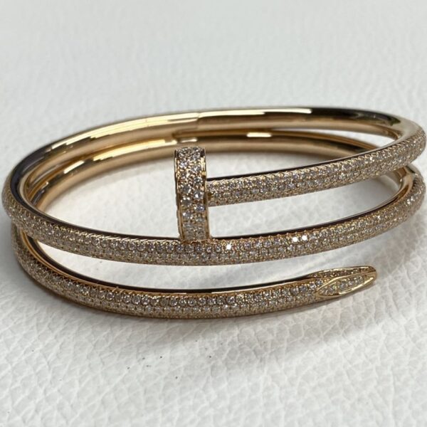 Luxury Cartier Juste Un Clou Double Half Paved DIamonds 18K Rose Gold Bracelet