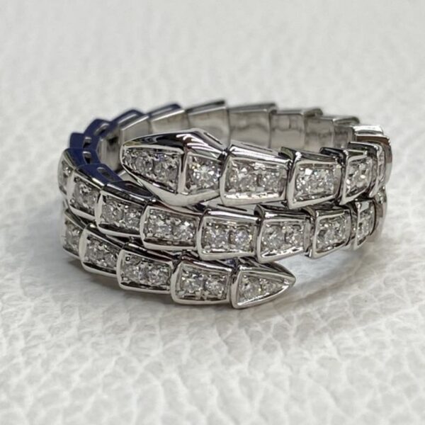 Luxury Bvlgari Serpenti Viper Two Coil 18K White Gold Diamond Ring