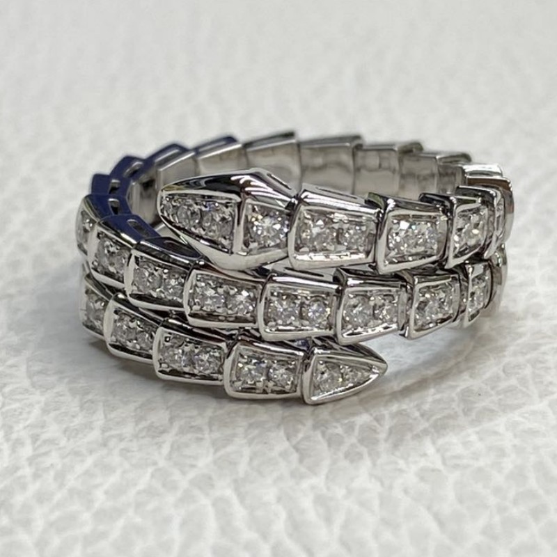 luxury Bvlgari Serpenti Viper Two Coil 18K White Gold Diamond Ring Luxury Bvlgari Serpenti Viper Two Coil 18K White Gold Diamond Ring