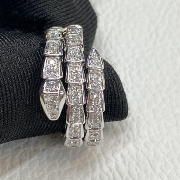 Luxury Bvlgari Serpenti Viper Two Coil 18K White Gold Diamond Ring