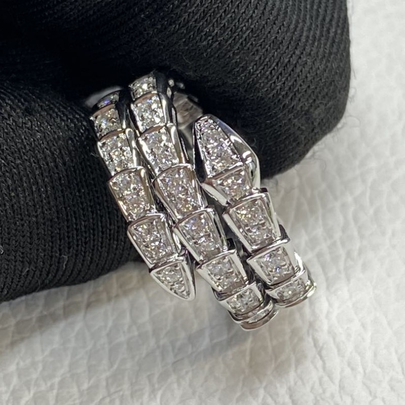 luxury Bvlgari Serpenti Viper Two Coil 18K White Gold Diamond Ring (4) Luxury Bvlgari Serpenti Viper Two Coil 18K White Gold Diamond Ring