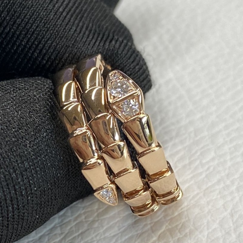 Bvlgari Serpenti Viper 18K Rose Gold Diamond 2 Coil Ring (2) Bvlgari Serpenti Viper 18K Rose Gold Diamond 2 Coil Ring