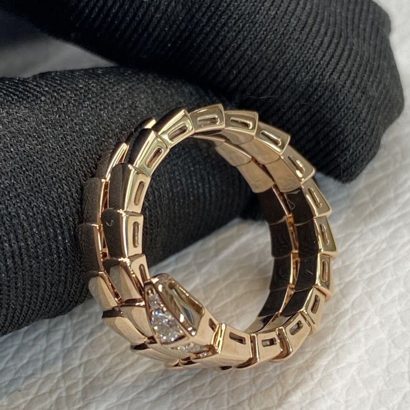 Bvlgari Serpenti Viper 18K Rose Gold Diamond 2 Coil Ring (3) Bvlgari Serpenti Viper 18K Rose Gold Diamond 2 Coil Ring