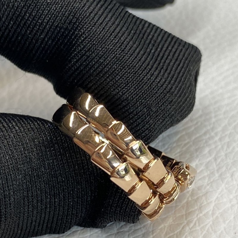 Bvlgari Serpenti Viper 18K Rose Gold Diamond 2 Coil Ring (4) Bvlgari Serpenti Viper 18K Rose Gold Diamond 2 Coil Ring