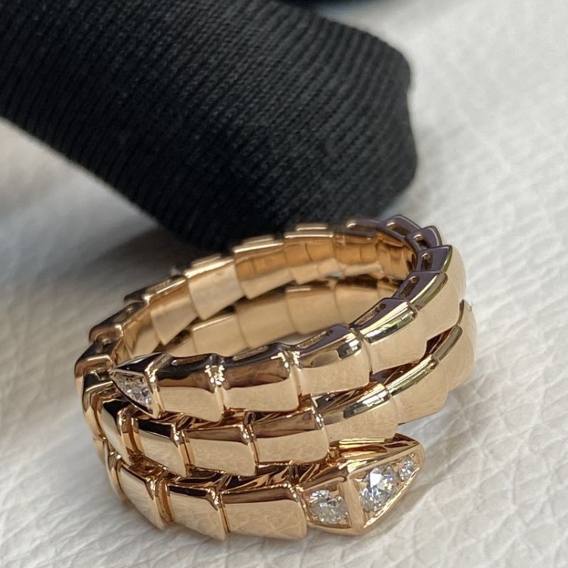Bvlgari Serpenti Viper 18K Rose Gold Diamond 2 Coil Ring Bvlgari Serpenti Viper 18K Rose Gold Diamond 2 Coil Ring