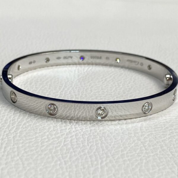 Copy Cartier 18K White Gold 10 Diamonds Love Bracelet