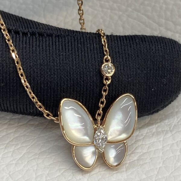 Custom Van Cleef Arpels 18K Gold Diamond Two Butterfly Pendant