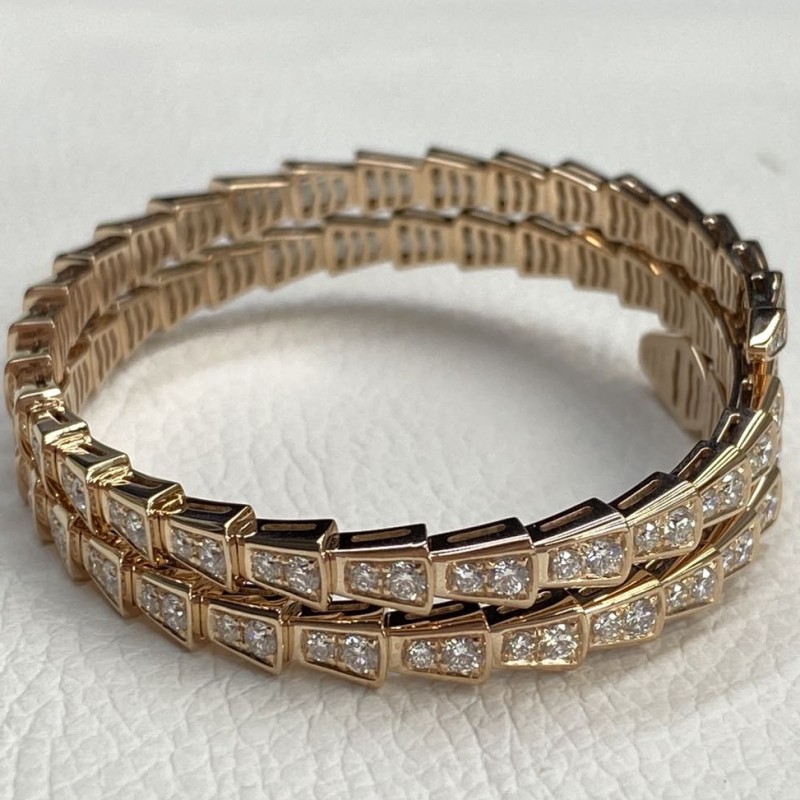 Luxury Bvlgari 18K Rose Gold Serpenti Viper Two Coil Full Pave Diamond Bracelet (2) Luxury Bvlgari 18K Rose Gold Serpenti Viper Two Coil Full Pave Diamond Bracelet