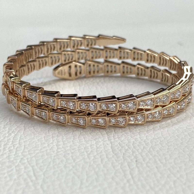 Luxury Bvlgari 18K Rose Gold Serpenti Viper Two Coil Full Pave Diamond Bracelet (3) Luxury Bvlgari 18K Rose Gold Serpenti Viper Two Coil Full Pave Diamond Bracelet