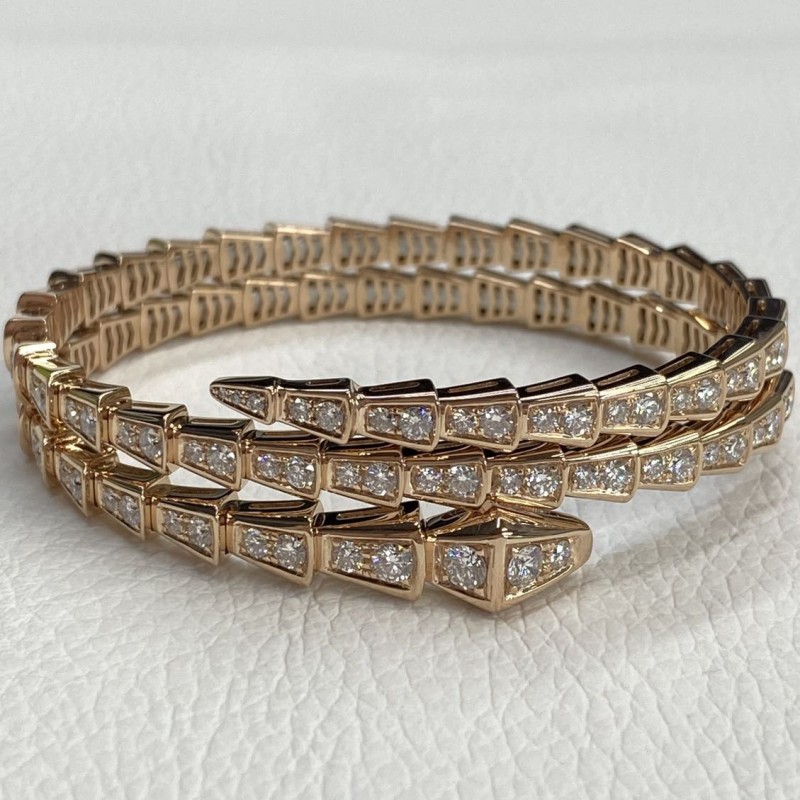 Luxury Bvlgari 18K Rose Gold Serpenti Viper Two Coil Full Pave Diamond Bracelet Luxury Bvlgari 18K Rose Gold Serpenti Viper Two Coil Full Pave Diamond Bracelet