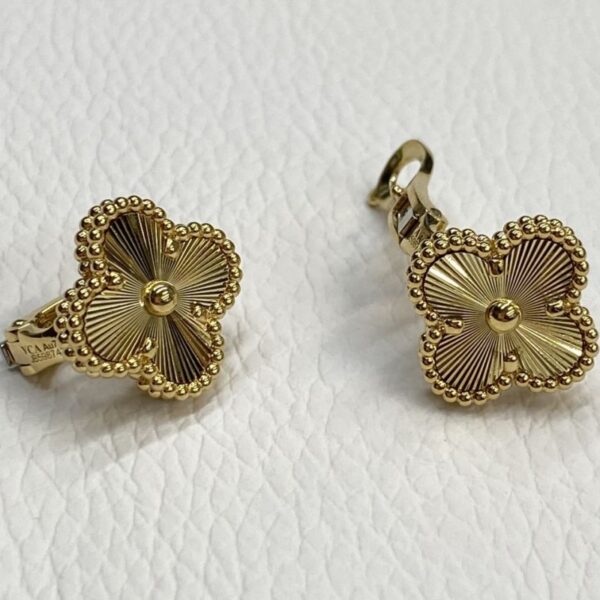 Van Cleef Arpels Vintage Alhambra 18K Yellow Gold Guilloché Earrings