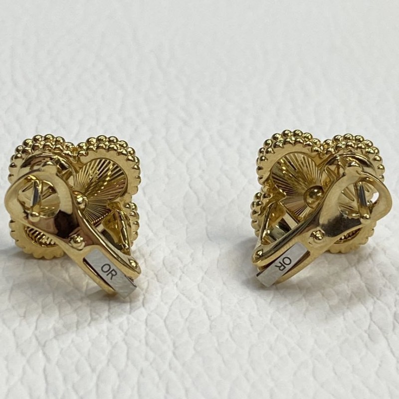 Van Cleef Arpels Vintage Alhambra 18K Yellow Gold Guilloché Earrings (4) Van Cleef Arpels Vintage Alhambra 18K Yellow Gold Guilloché Earrings