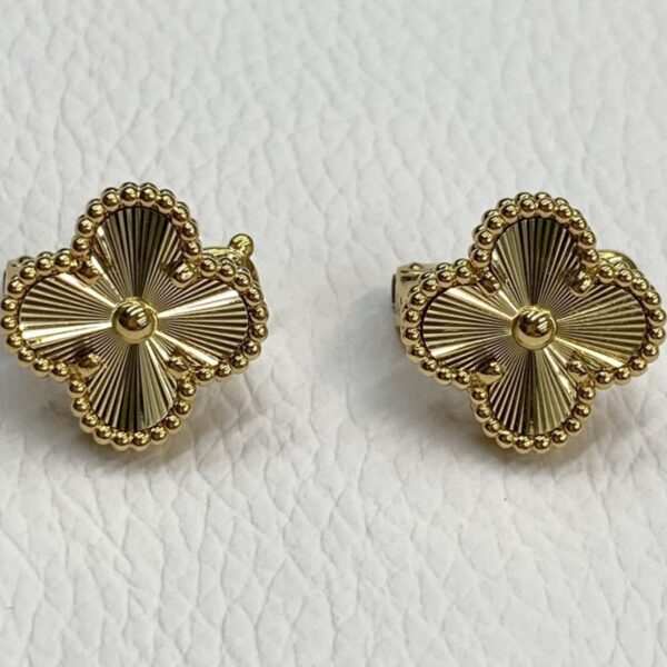 Van Cleef Arpels Vintage Alhambra 18K Yellow Gold Guilloché Earrings